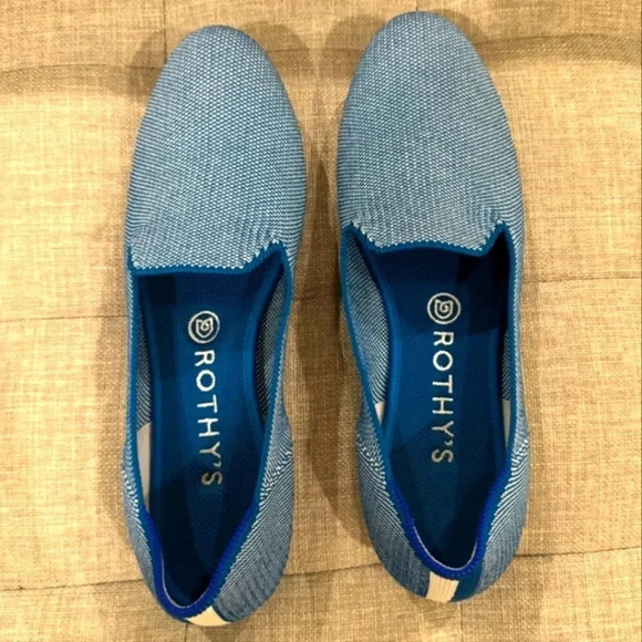 EUC Sz 9 Rothys loafers retired blue twill - Picture 1 of 5